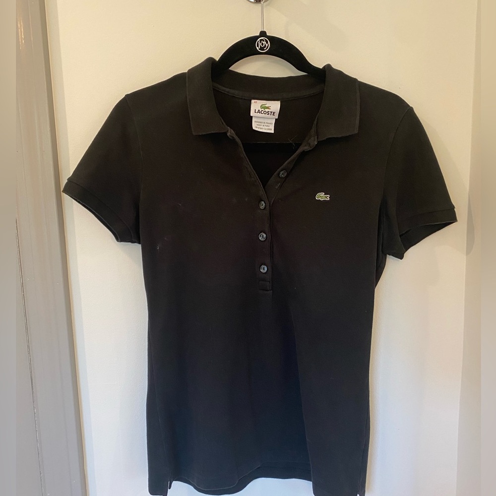 Lacoste Women's Short Sleeve Slim Fit Stretch Pique Polo Shirt Black